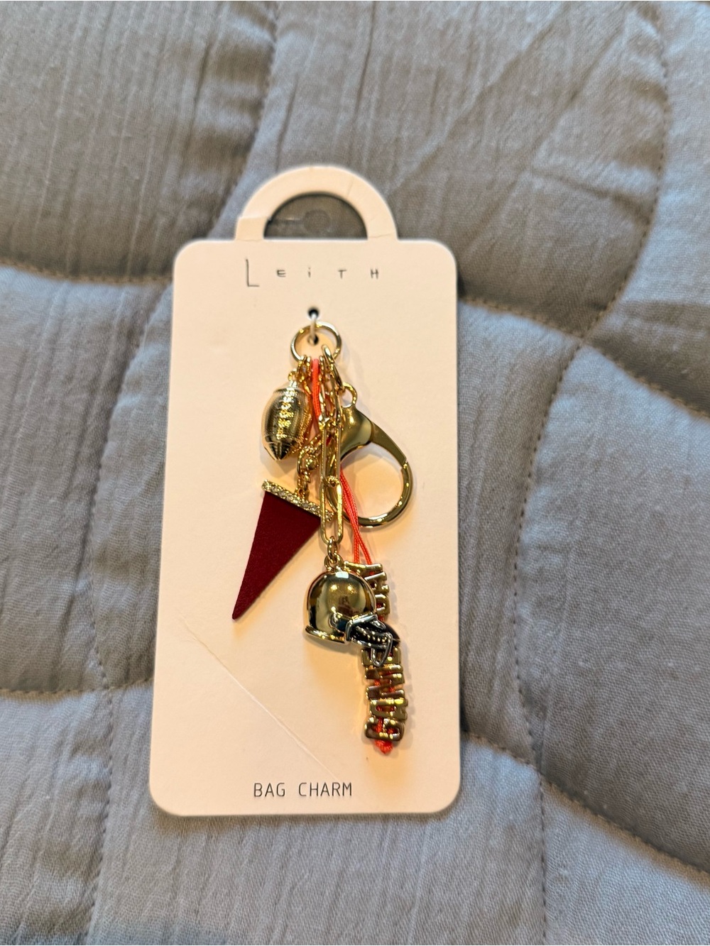 Leith Gold-tone Football Keychain with Burgundy and Orange Accents